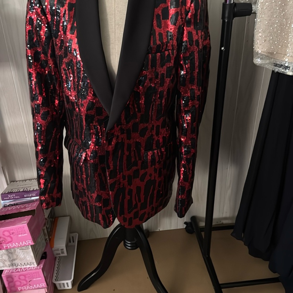 Red and Black Sequin Blazer